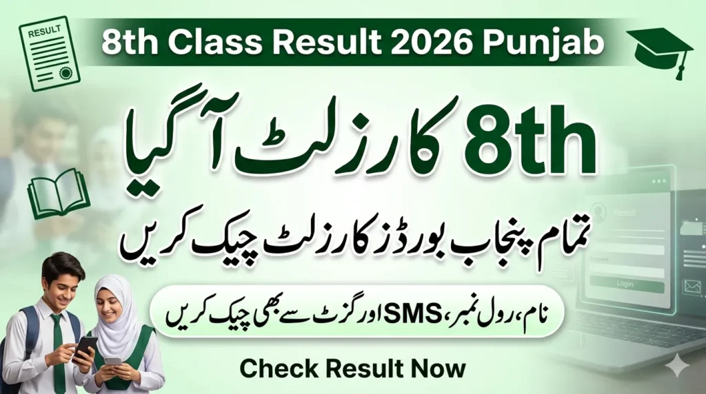 8th Class Result 2026 – Check Result Online By Roll Number, By Name, By SMS and By Gazette